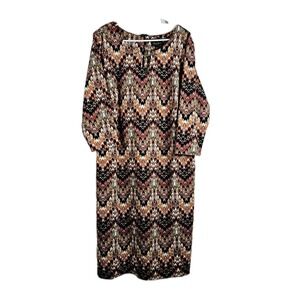 Peach Velvet New York Sheath Dress Women's Size 18 Chevron Pattern Zip Back